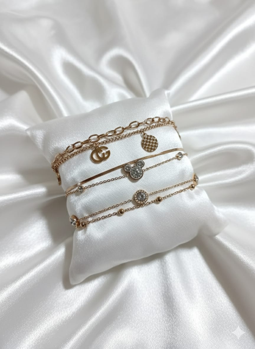 Stylectra™ 3-Line Bracelet Combo – Elegant Stainless Steel Set for Women