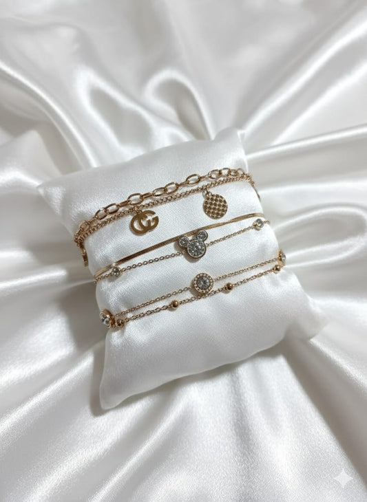 Stylectra™ 3-Line Bracelet Combo – Elegant Stainless Steel Set for Women