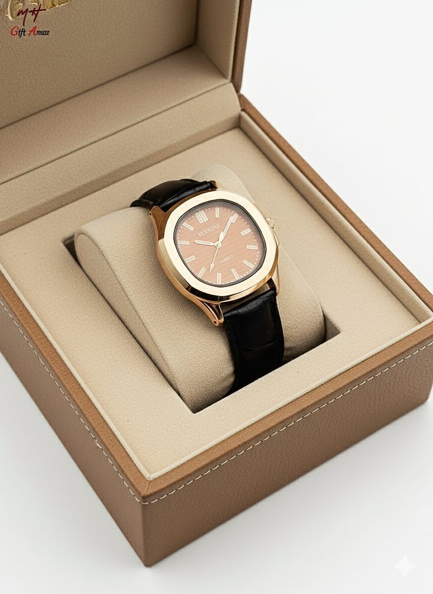 Stylectra™ Men’s Classic Leather Belt Watch – Premium Box Packed Gift Edition