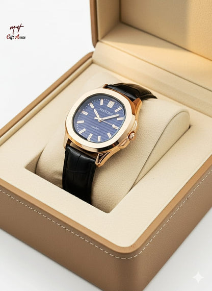 Stylectra™ Men’s Classic Leather Belt Watch – Premium Box Packed Gift Edition