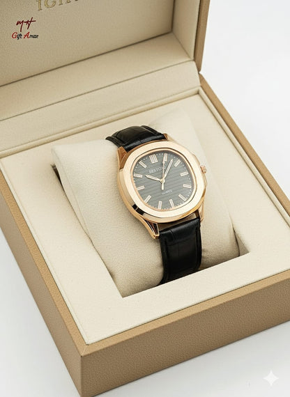 Stylectra™ Men’s Classic Leather Belt Watch – Premium Box Packed Gift Edition