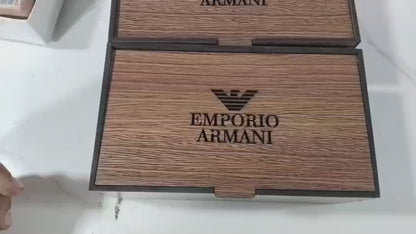 Stylectra™ Emporio Armani Watch & Wallet Gift Set – Premium Wooden Box Edition 🎁