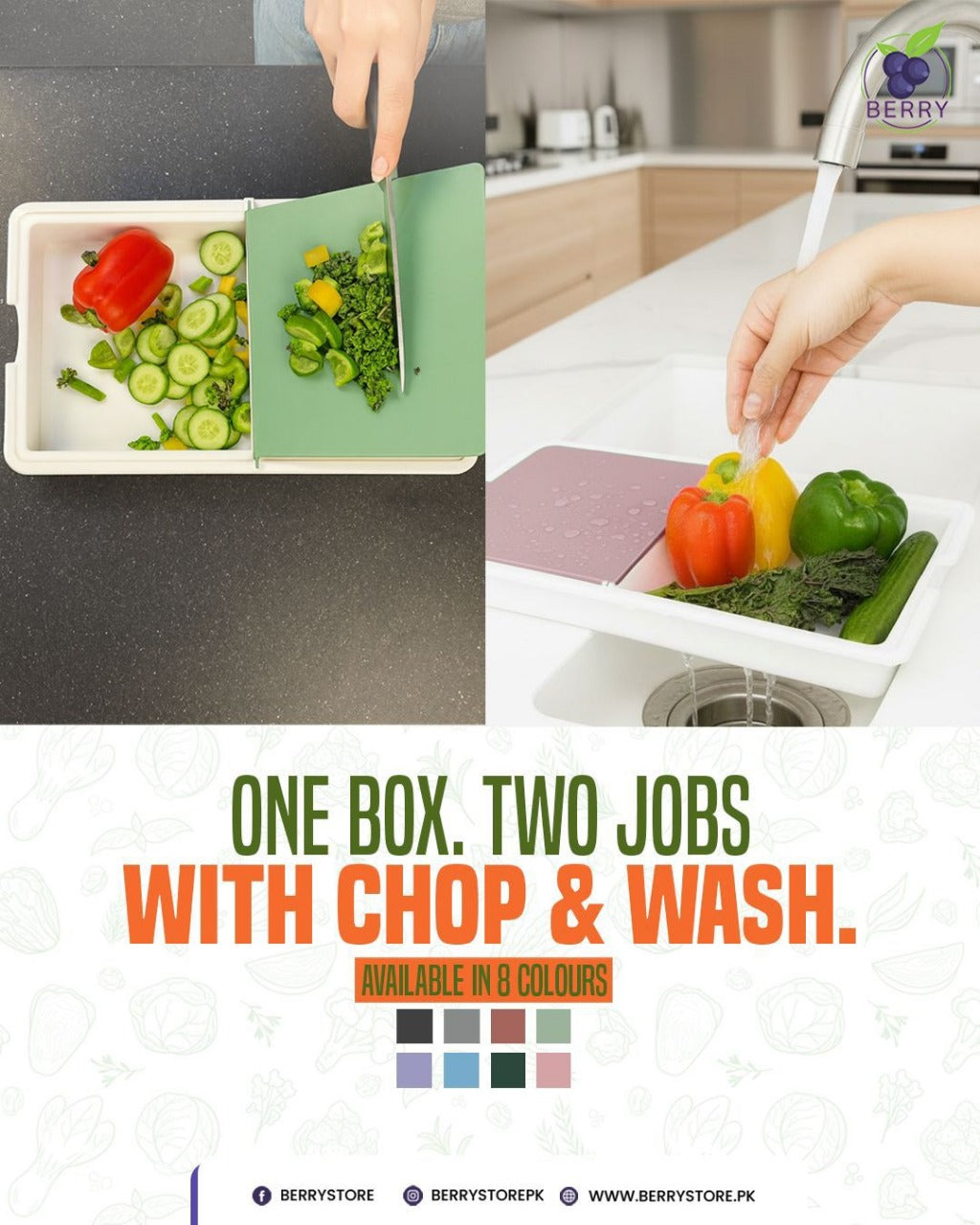Stylectra™ Chop & Wash | 2-in-1 Folding Cutting Board with Built-in Drain Basket