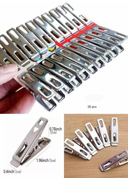 Stylectra™ Stainless Steel Clothes Clips (20 Pcs Pack) | Rust-Proof Laundry Pegs for Indoor & Outdoor Use