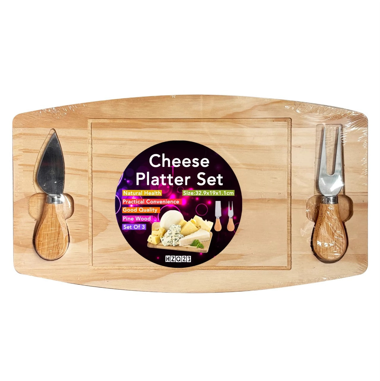 Stylectra™ Wooden Pizza Serving Platter with Cutter & Fork | Premium Wood Board for Pizza, Snacks & Serving