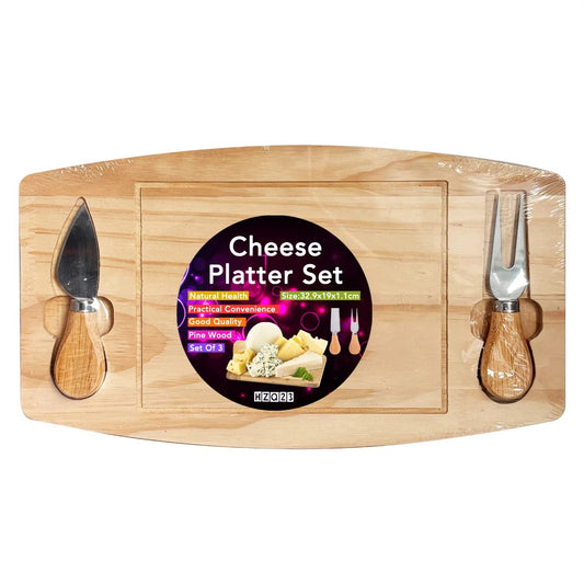 Stylectra™ Wooden Pizza Serving Platter with Cutter & Fork | Premium Wood Board for Pizza, Snacks & Serving