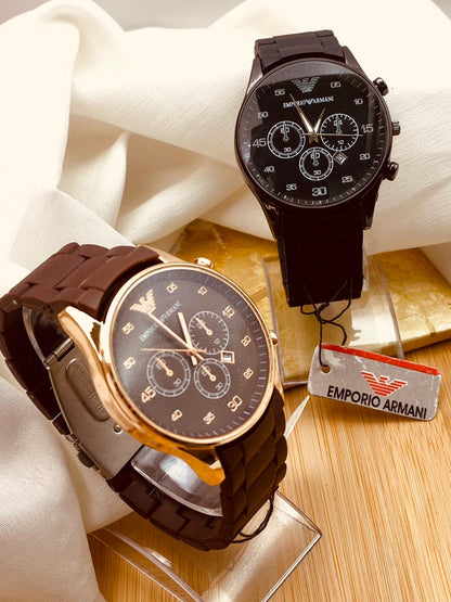 Stylectra™ Emporio Armani Watch & Wallet Gift Set – Premium Wooden Box Edition 🎁